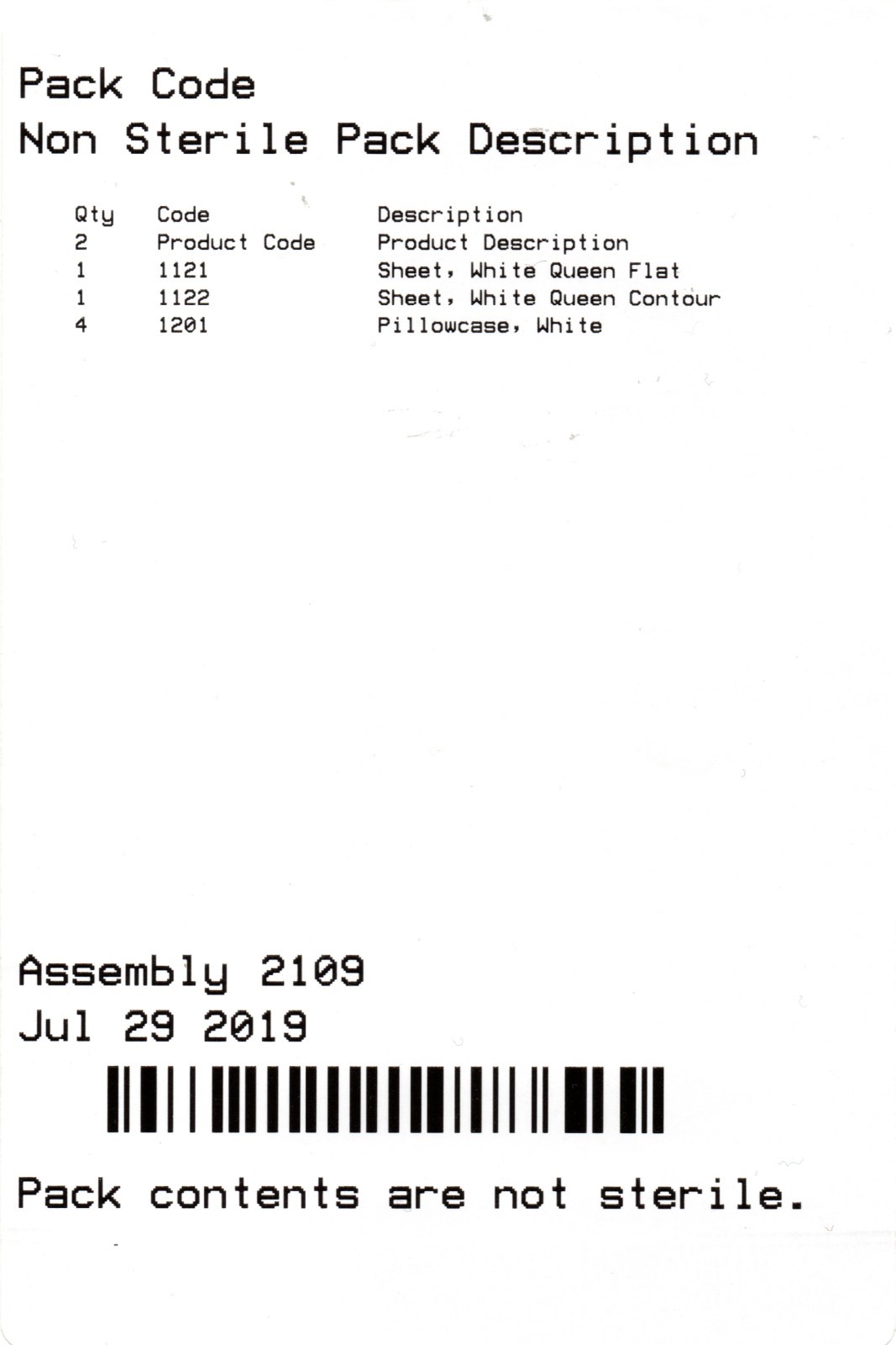 Linenmaster assembly label examples