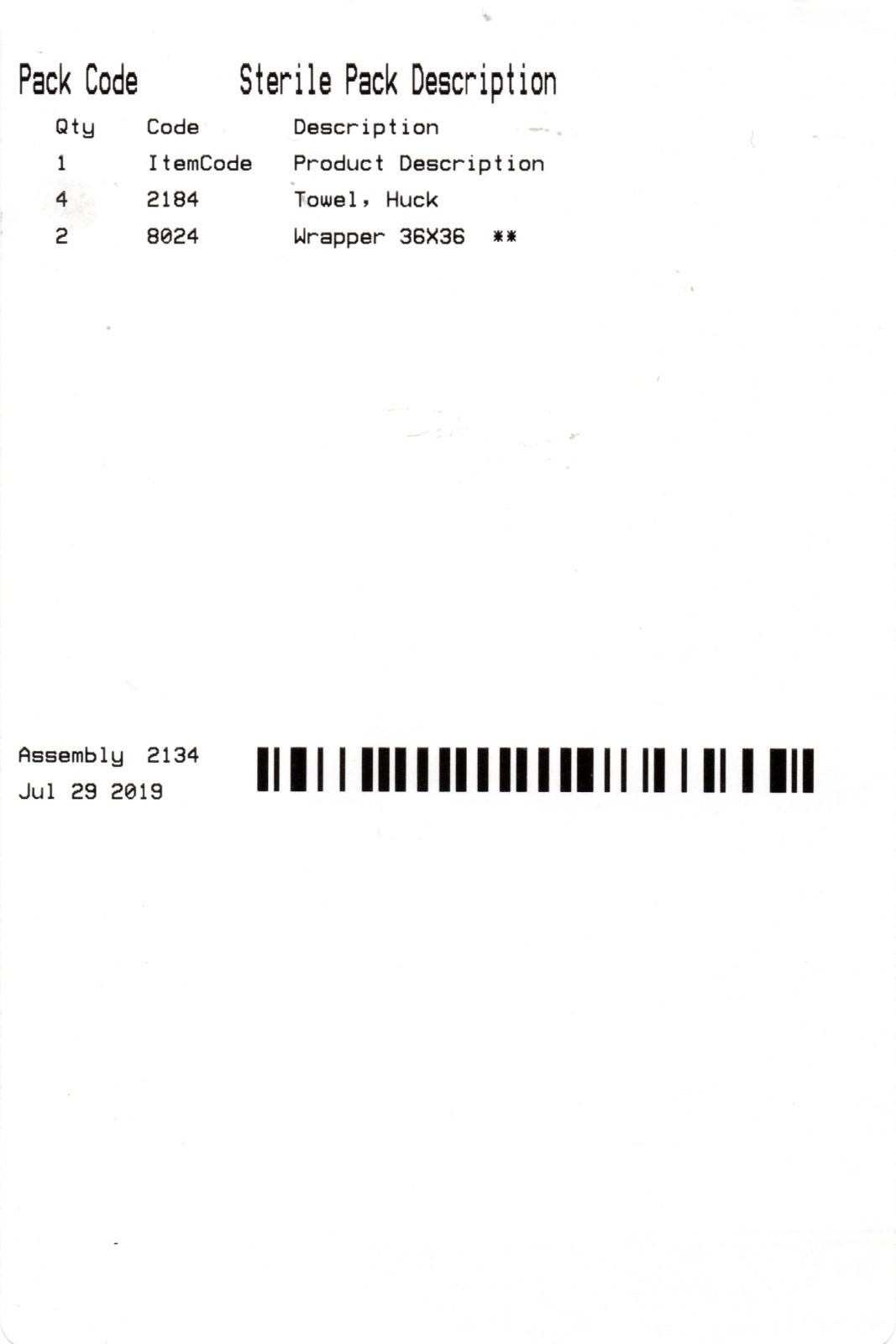 Linenmaster assembly label examples