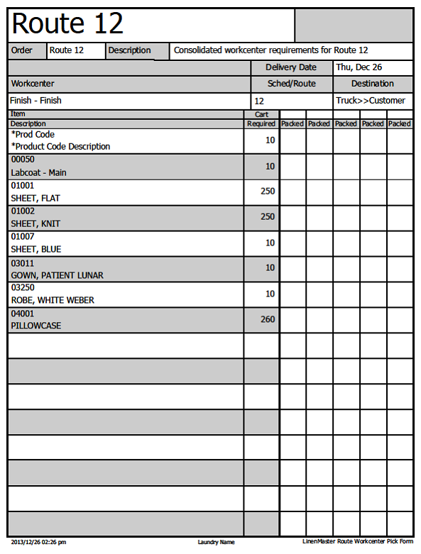 Route work center pick form example